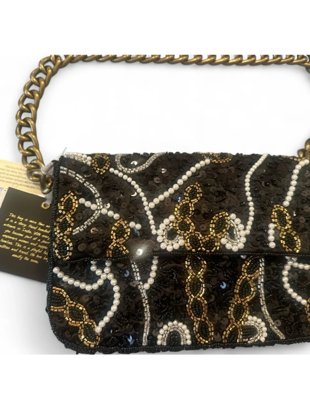 Stunning Embellished Black Sequin & Bead Shoulder Bag